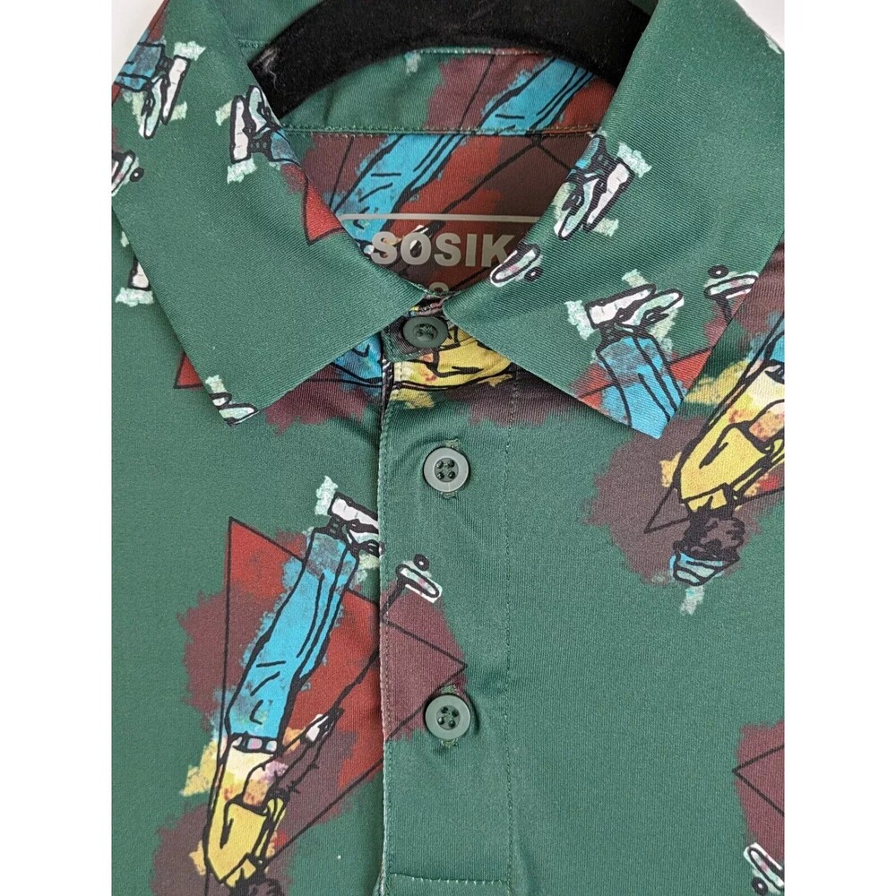 NEW Sosik Golf Polo Mens Size S Black Golfer Graphic Print